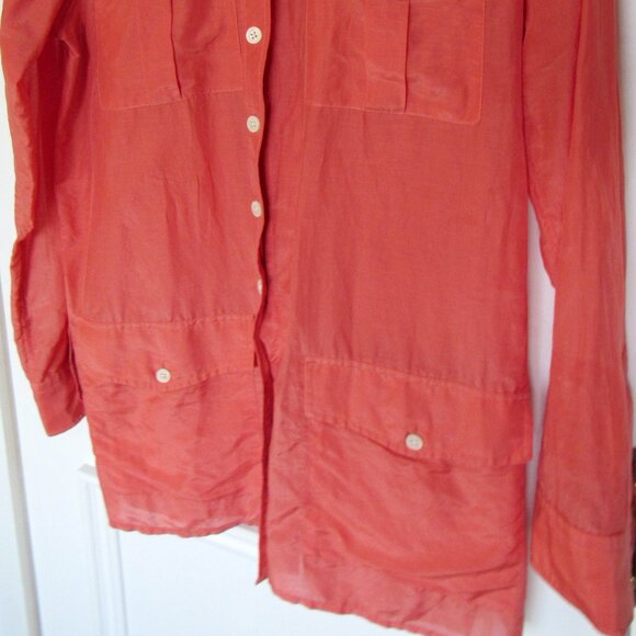 Lauren Ralph Lauren Women's Orange(Carrot) Long Sleeve Blouse Size S Silk Blend - Picture 6 of 8